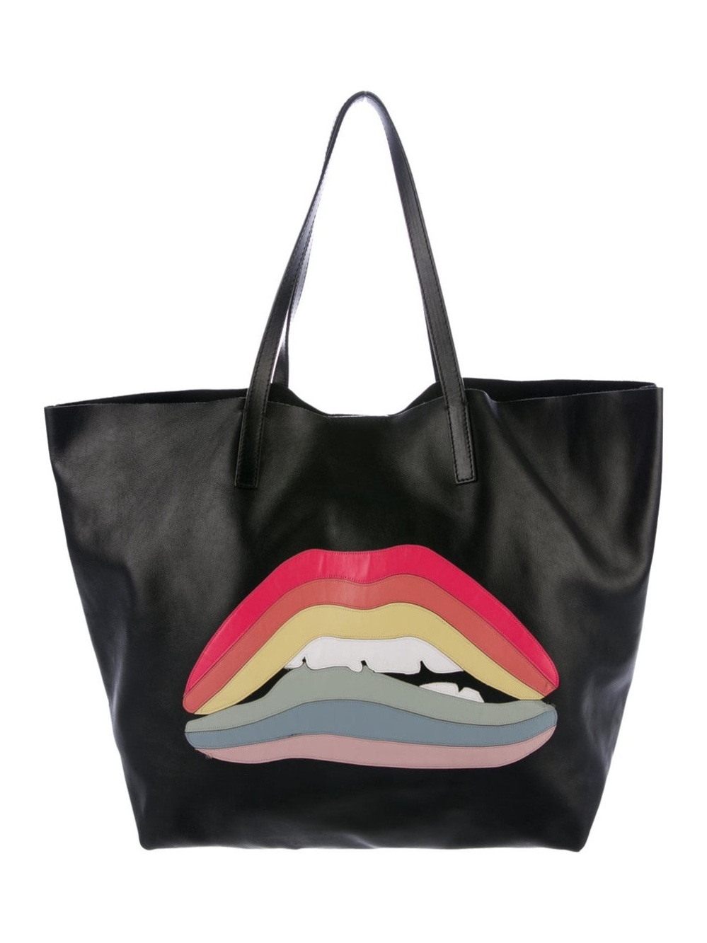 RED Valentino Rainbow Lips Patch Leather
Tote Black